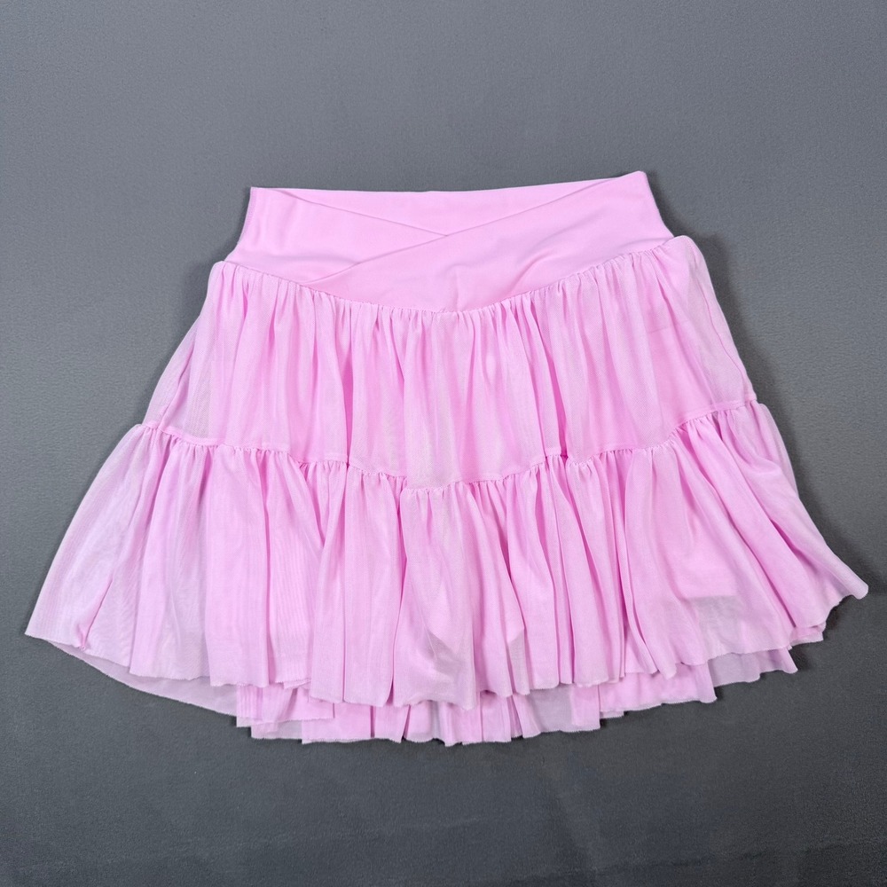 Blogilates Girls XL 14 Pink Recycled Mesh Tiered Skort Athletic Tennis Skirt
